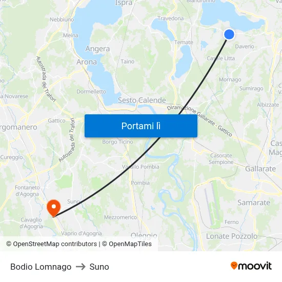 Bodio Lomnago to Suno map