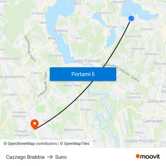 Cazzago Brabbia to Suno map