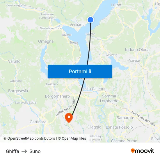 Ghiffa to Suno map