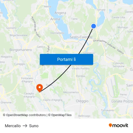 Mercallo to Suno map