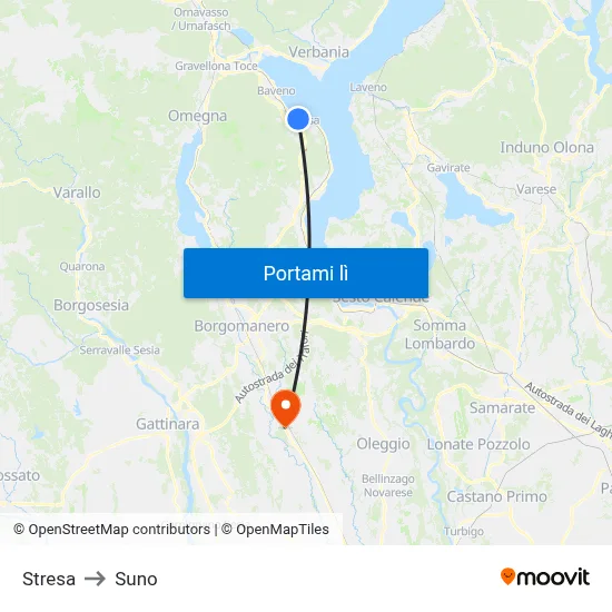 Stresa to Suno map
