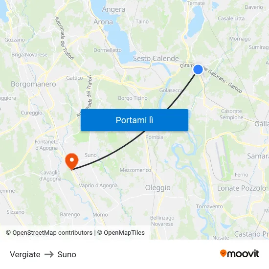 Vergiate to Suno map