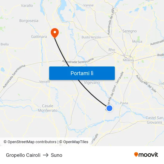 Gropello Cairoli to Suno map