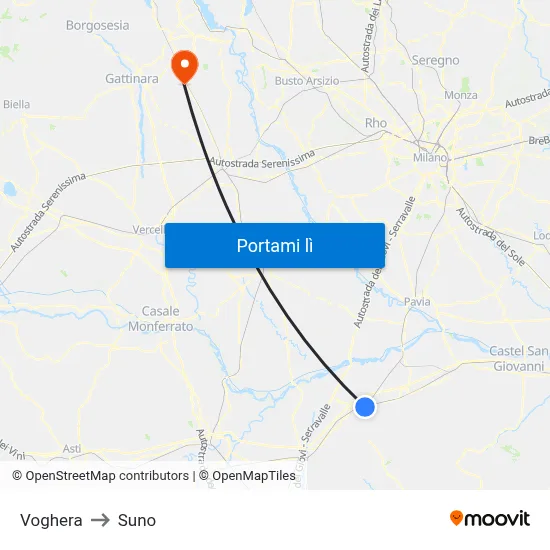 Voghera to Suno map