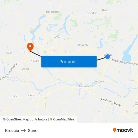Brescia to Suno map