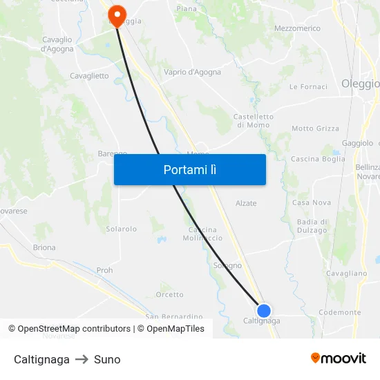 Caltignaga to Suno map