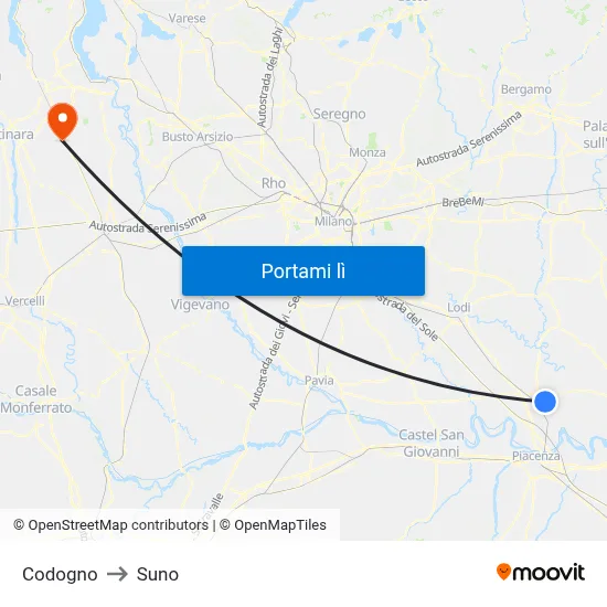 Codogno to Suno map
