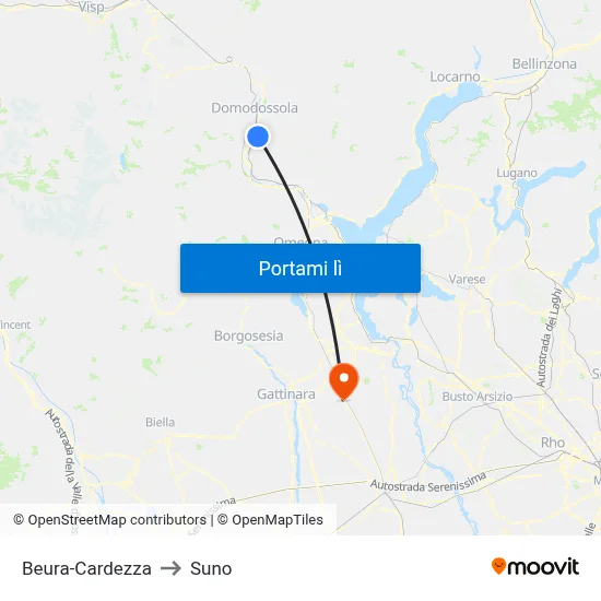Beura-Cardezza to Suno map