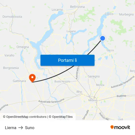 Lierna to Suno map