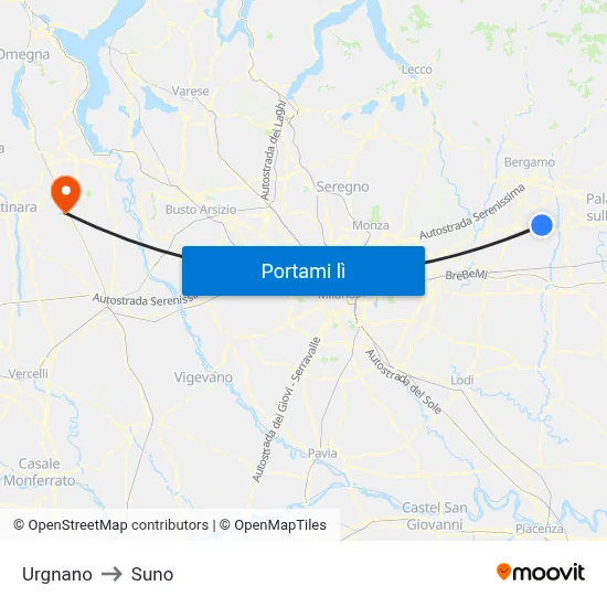 Urgnano to Suno map