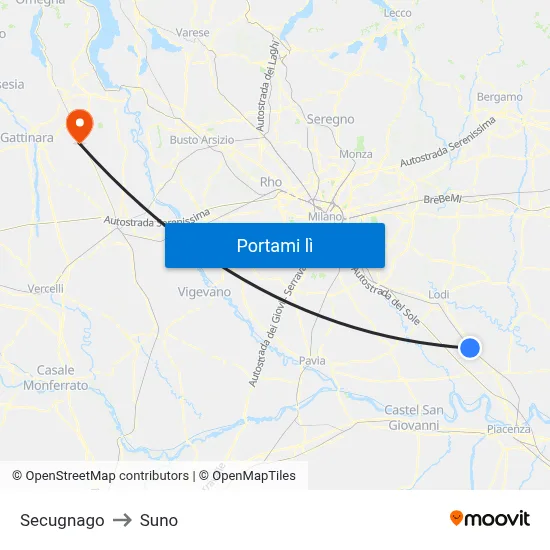 Secugnago to Suno map