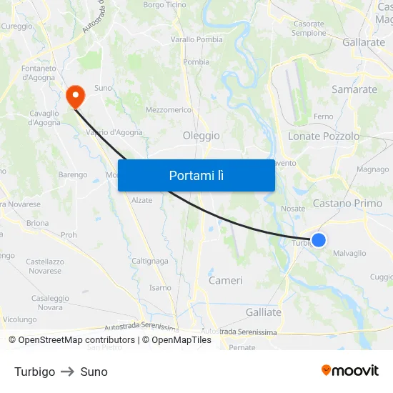 Turbigo to Suno map