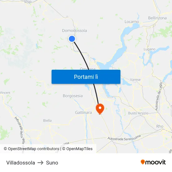 Villadossola to Suno map