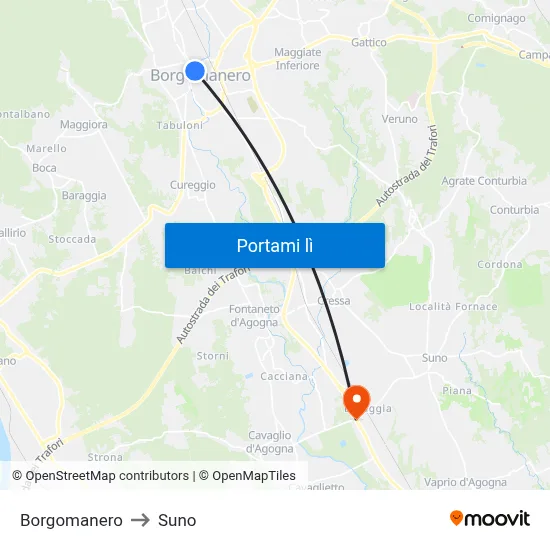 Borgomanero to Suno map