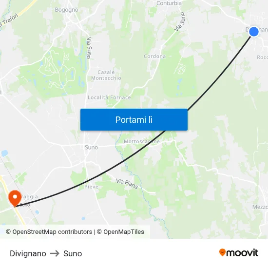 Divignano to Suno map