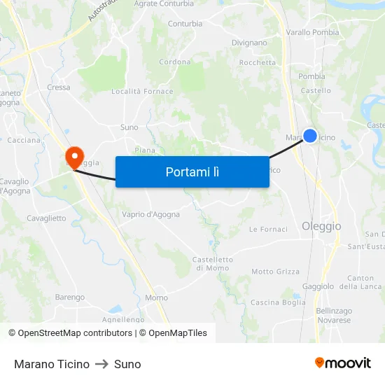 Marano Ticino to Suno map
