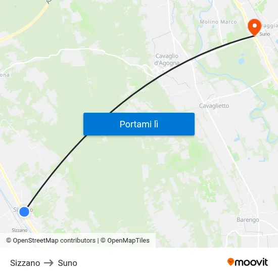 Sizzano to Suno map