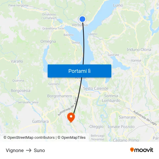 Vignone to Suno map