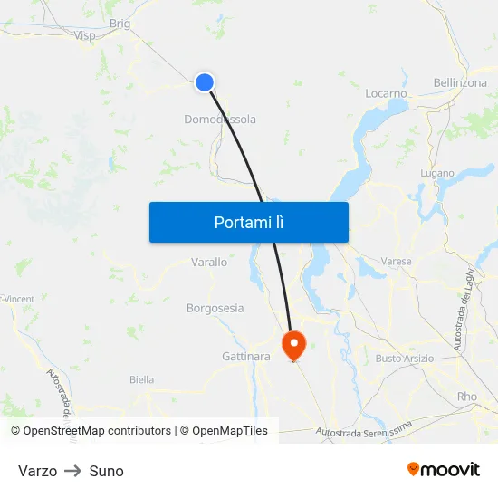 Varzo to Suno map