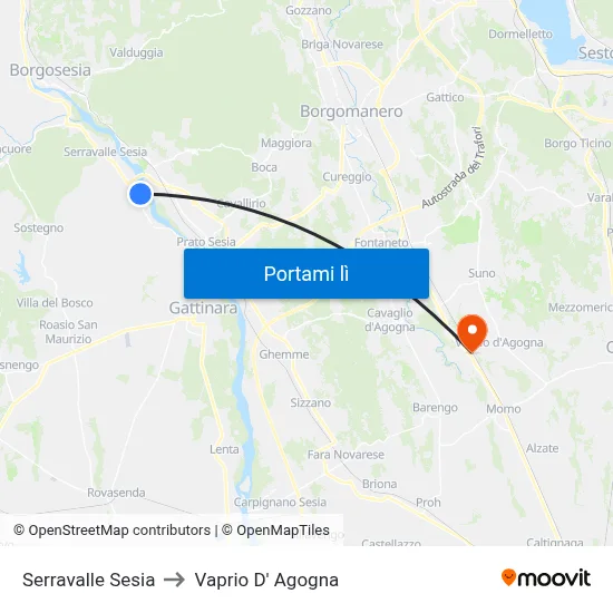 Serravalle Sesia to Vaprio D' Agogna map