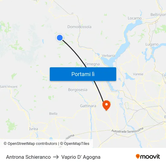 Antrona Schieranco to Vaprio D' Agogna map