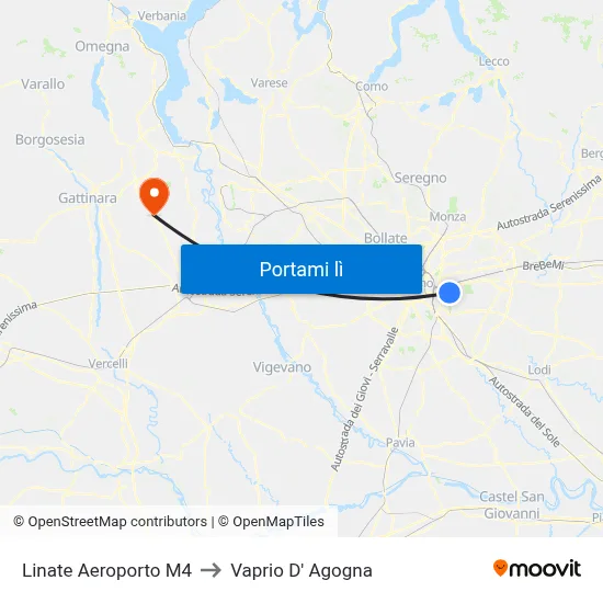 Linate Aeroporto M4 to Vaprio D' Agogna map