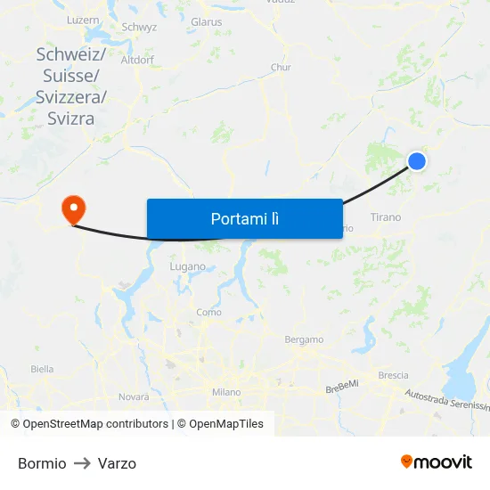 Bormio to Varzo map