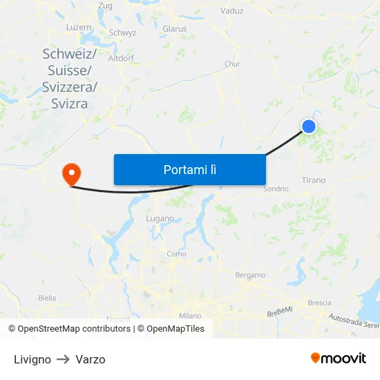 Livigno to Varzo map