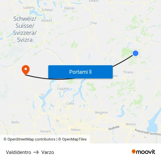 Valdidentro to Varzo map