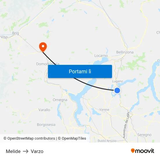 Melide to Varzo map
