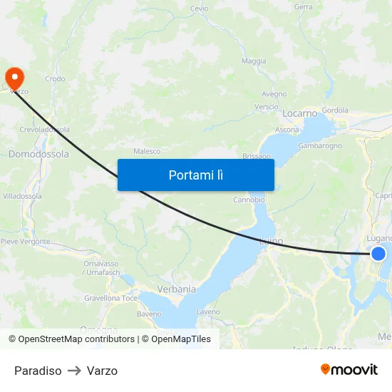 Paradiso to Varzo map