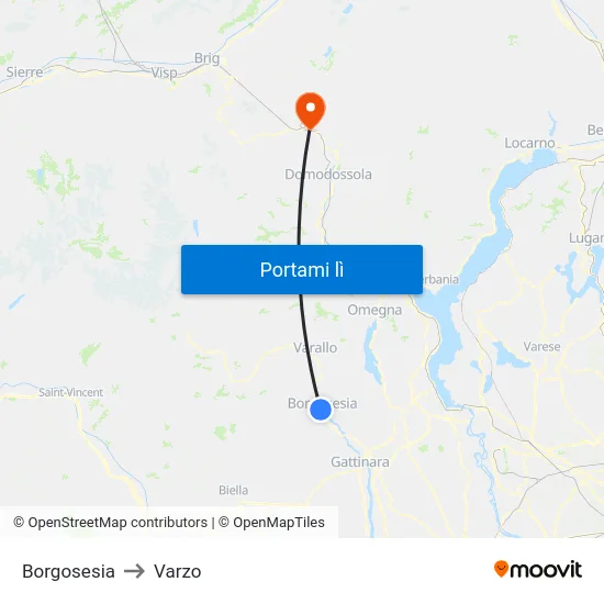 Borgosesia to Varzo map