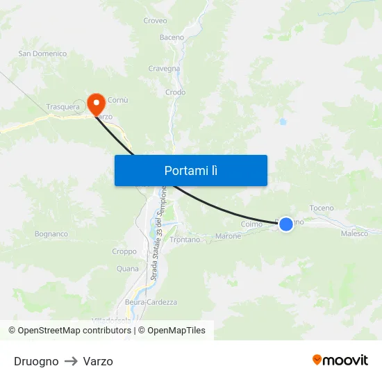 Druogno to Varzo map