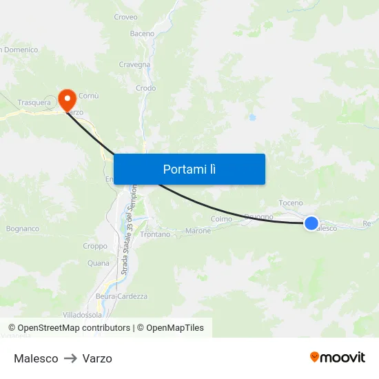 Malesco to Varzo map