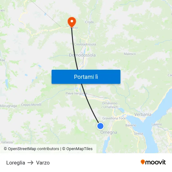 Loreglia to Varzo map