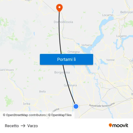 Recetto to Varzo map