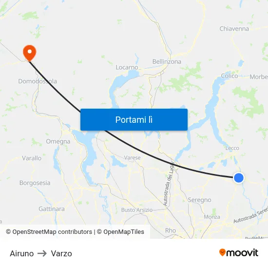 Airuno to Varzo map