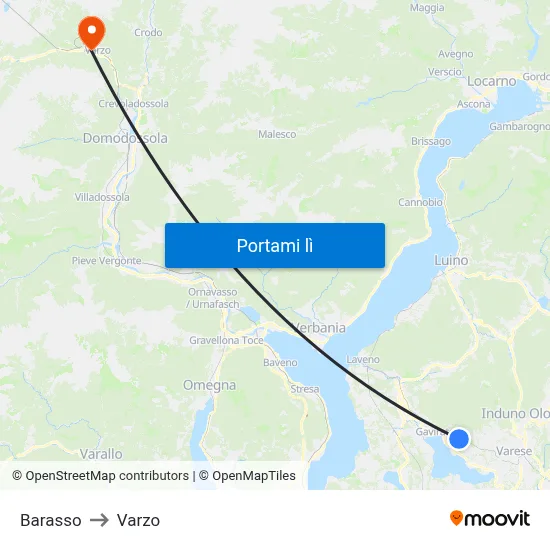Barasso to Varzo map