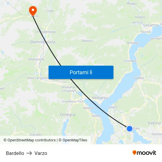 Bardello to Varzo map
