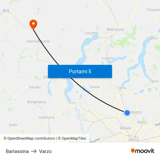 Barlassina to Varzo map
