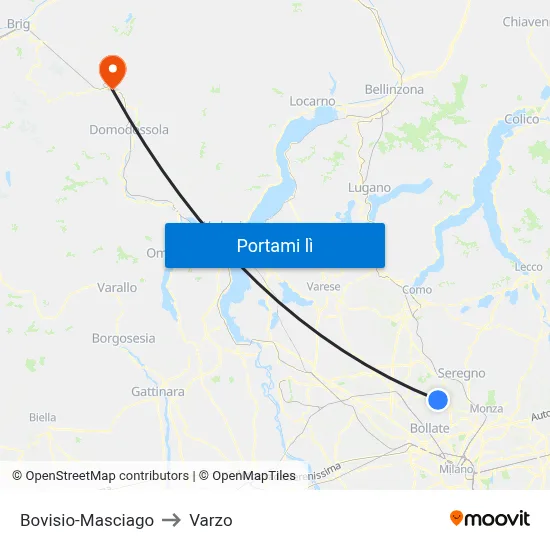 Bovisio-Masciago to Varzo map