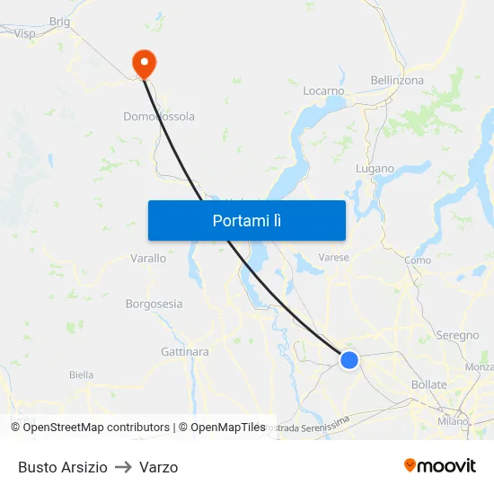 Busto Arsizio to Varzo map