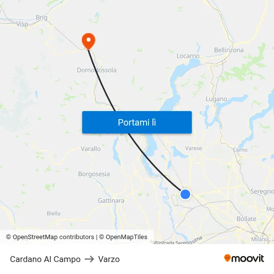 Cardano Al Campo to Varzo map