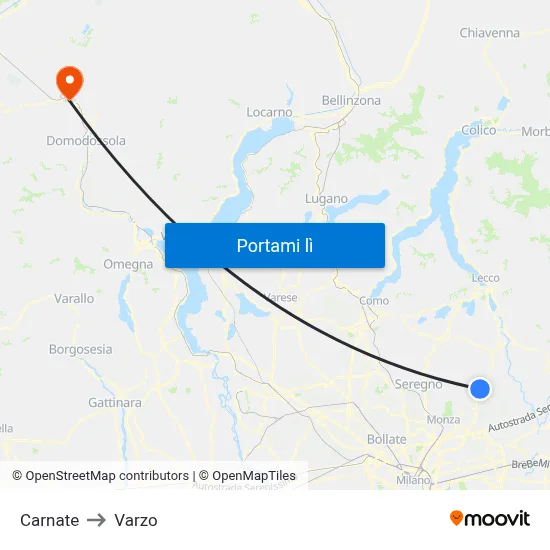 Carnate to Varzo map
