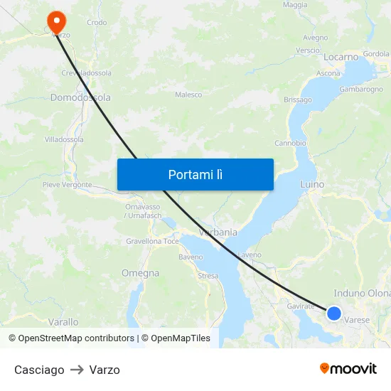 Casciago to Varzo map
