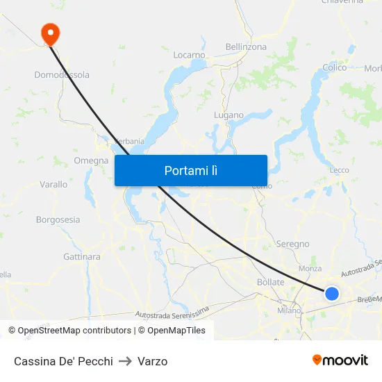 Cassina De' Pecchi to Varzo map