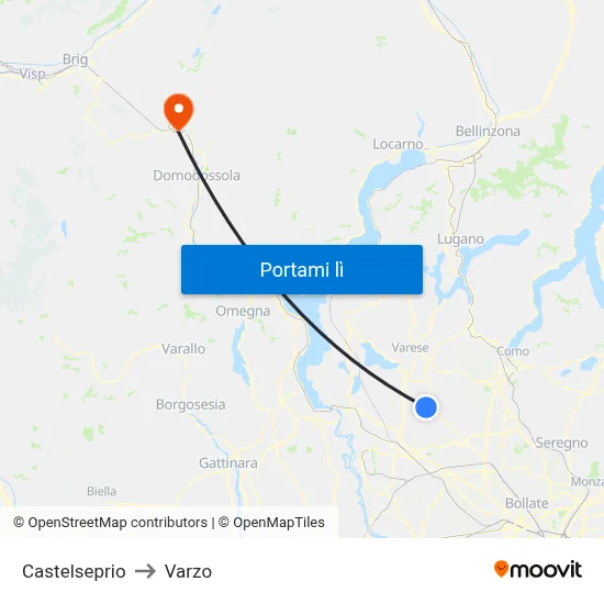 Castelseprio to Varzo map
