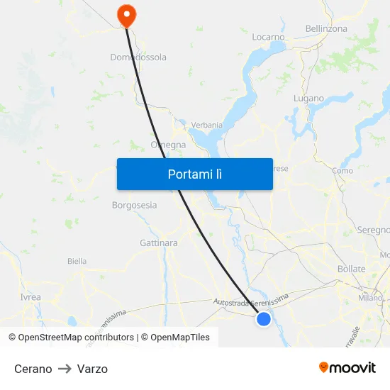 Cerano to Varzo map