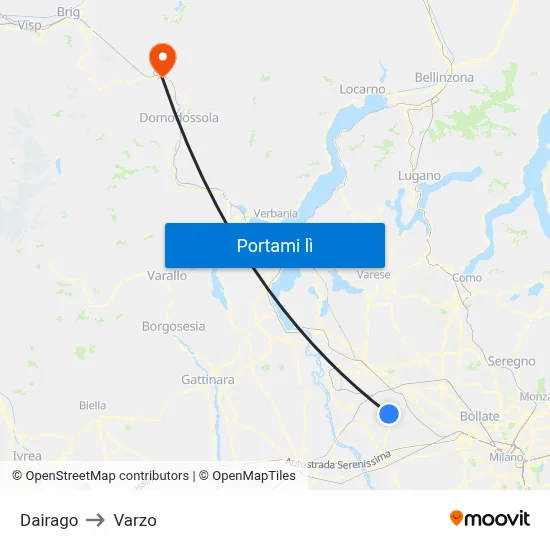 Dairago to Varzo map