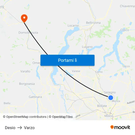 Desio to Varzo map